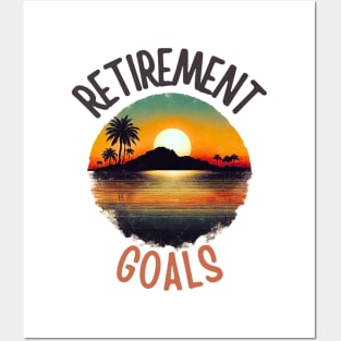 Retirement Goals Vintage Tropical Sunset Scene Posters and Art